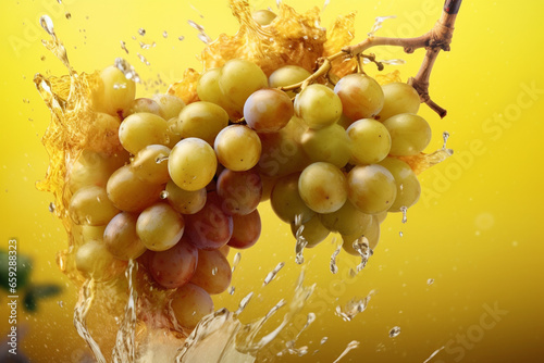 An vibrant photograph Vermentino grape splashed in bright paint, contemporary background.  photo