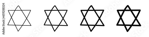 Set of hand drawn Star of David. Doodle style. Vector