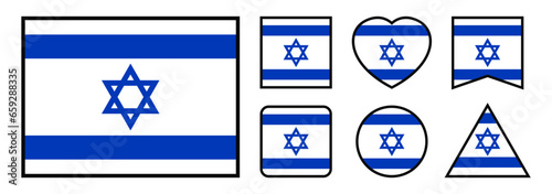 Set of Israeli flags. National symbol. War in Israel 2023. Vector illustration