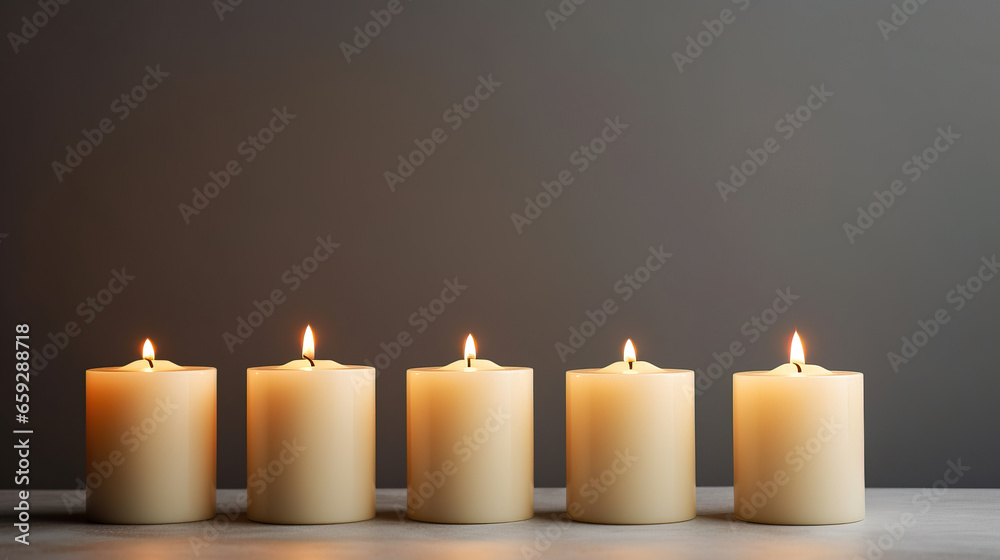 minimalistic candles on a light background, with empty copy space