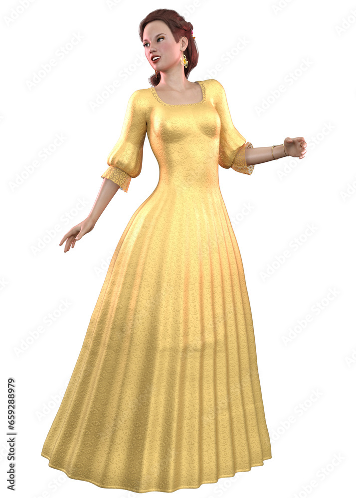 3D Render of girl in yellow ball gown 3D Render of girl in yellow ball gown