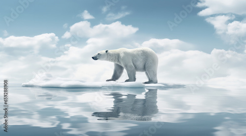 Polar bear on the ice floe. Climate change concept