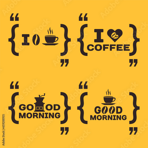 Quotation mark speech bubble with message i love coffee set of vector objects or elements