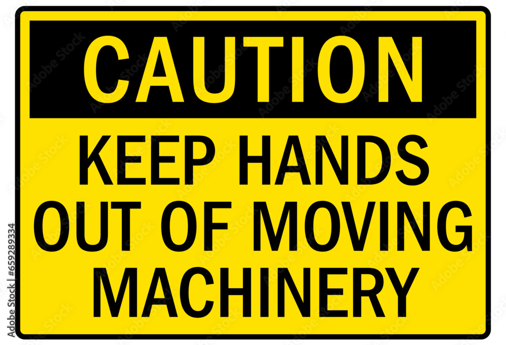 Keep hand clear warning sign and labels