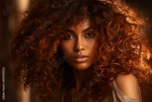Young woman curly beauty hair fashionable black face portrait person female attractive