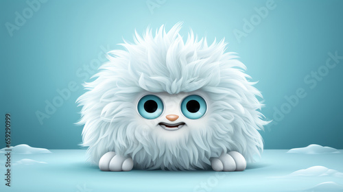 A whimsical cartoon toy animal with a luxuriously soft fur coat and captivating blue eyes invites you to come explore a magical world of imagination photo