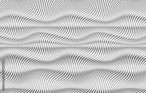 Abstract decorative half toned wavy striped background in black and white. Seamless square dot pattern. Vector illustration.