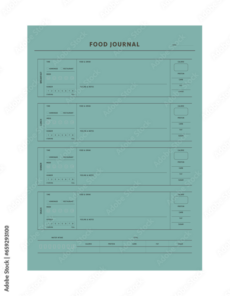 Food Journal planner. Minimalist planner template set. Vector illustration. Food Journal planner. Minimalist planner template set. Vector illustration.