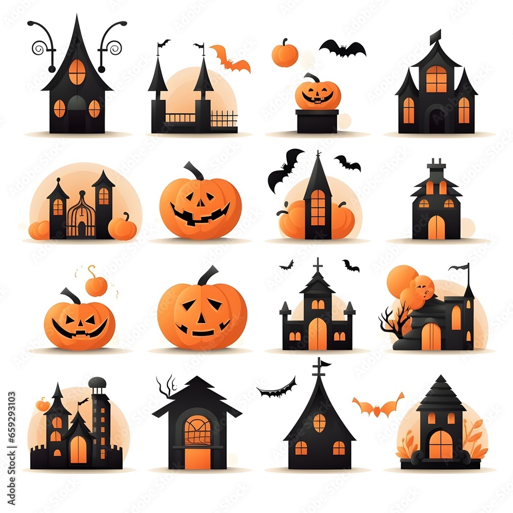 Set of Halloween icons on a white background, vector illustration Set of Halloween icons on a white background, vector illustration