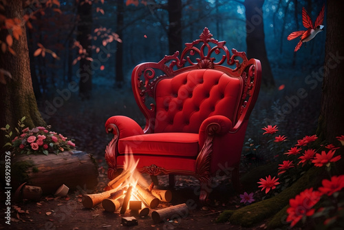Embrace Serenity: Relaxing Amidst Nature's Beauty in a Comfortable Chair, Ai Generated Image photo