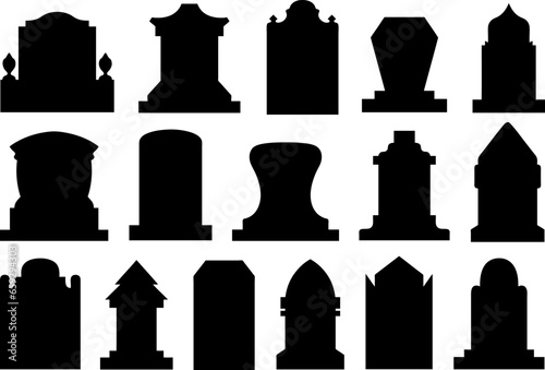 Collection of different gravestones isolated on white
