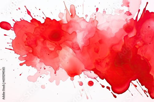Red watercolor splashes on white background. Abstract artistic background, Bright red splash stain watercolor paint, AI Generated photo