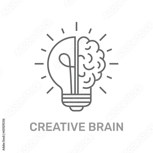Creative brain flat line icon. Brain and lightbulb vector illustration. Thin sign of innovation, solution, education logo. Editable Stroke. EPS 10