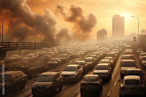 Air pollution in the city. Pollution of the environment concept. car traffic in the city air pollution, AI Generated photo