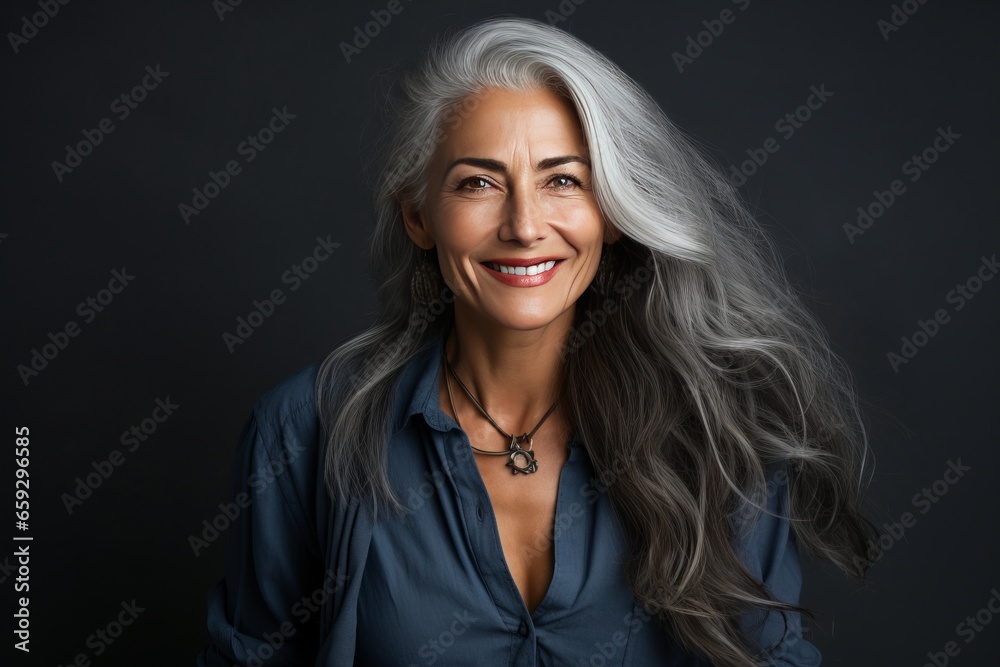 Middle aged woman with healthy facial skin ads concept generative ai