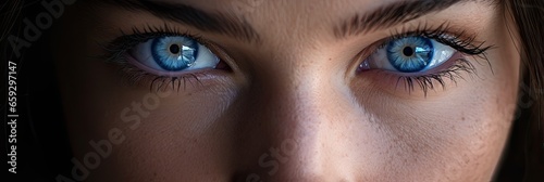 Close-up of a woman's left blue eye.