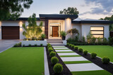 aerial view of A contemporary Australian home with a big grass yard