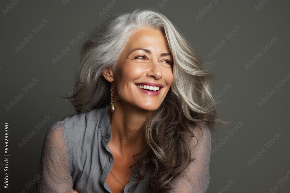 Middle aged woman with healthy facial skin ads concept generative ai