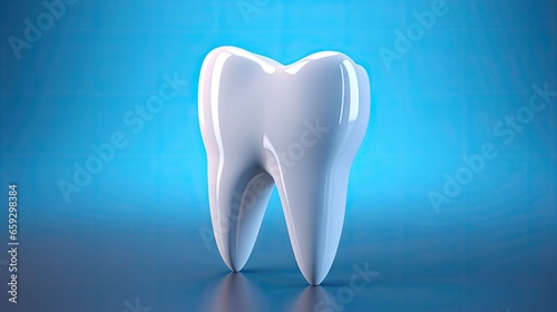 3D rendering of a healthy tooth and gum on a blue background