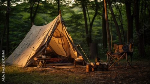 Classic Japanese hiking canvas tent © vxnaghiyev