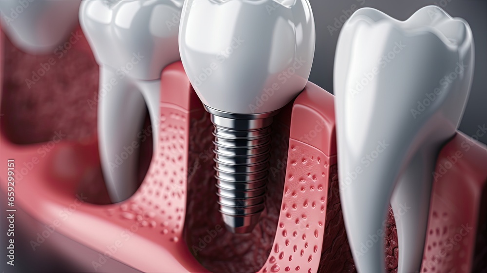Closeup of dental implant parts on table - obrazy, fototapety, plakaty 