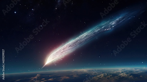 Comet s long glowing tail f...
