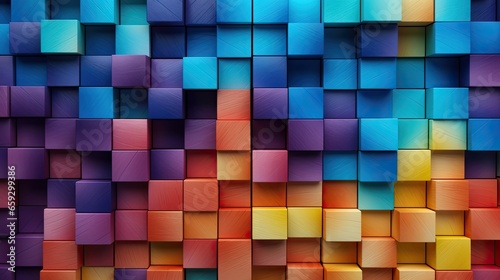 Abstract arrangement of colorful wooden blocks symbolizing a spectrum of creativity