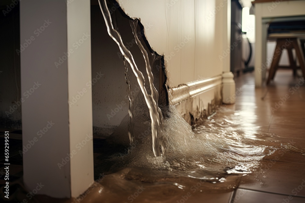 Flooded apartment due to a leak from a burst pipe or after a flood