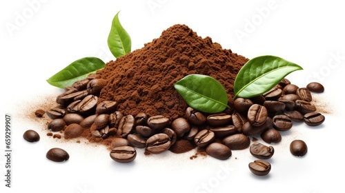 Coffee with roasted and fresh beans isolated on white background