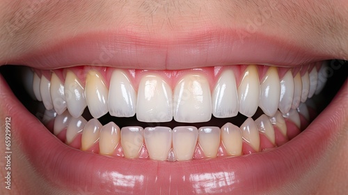 Before and after photos of all ceramic dental bridge prosthetic replacing missing front teeth