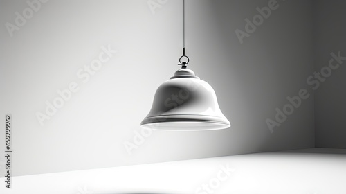 3D illustration of minimalist hospitality with floating white service bell and shadow in monochrome