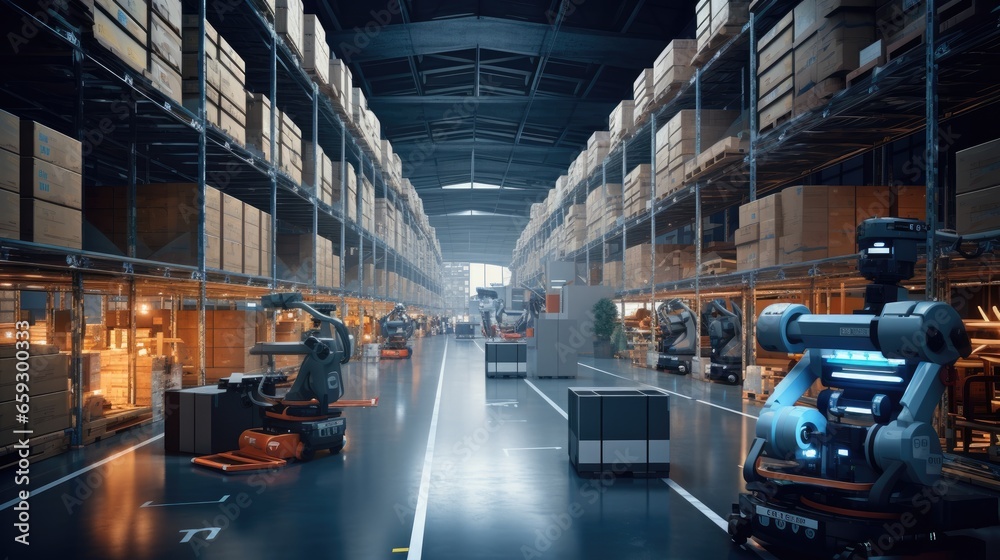 Automated robotics and technology improve warehouse management using automation and AI systems Automated robotics and technology improve warehouse management using automation and AI systems