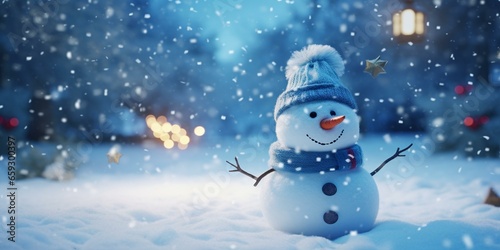 CHRISTMAS SNOWY WINTER SNOWMAN SNOWFLAKES FALLING BACKGROUND CINEMATIC © Young
