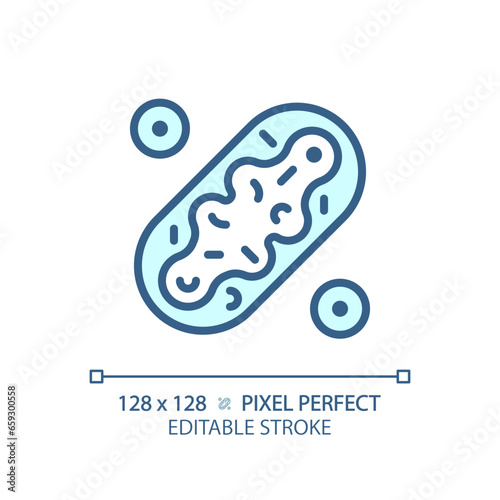 2D pixel perfect editable blue mitochondria icon, isolated monochromatic vector, thin line illustration representing metabolic health.