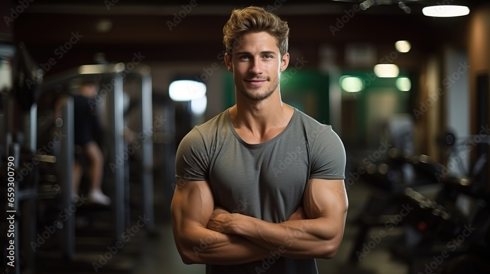 potrait of a man in the gym, with empty copy space potrait of a man in the gym, with empty copy space