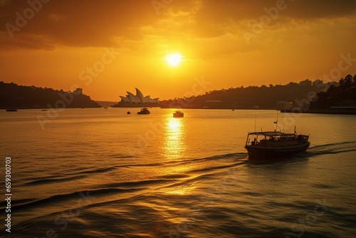 A beautiful sunrise over Sydney Harbor in New South Wales, Australia. Generative AI