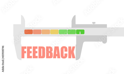 Customer review rating. People give review rating and feedback. Business satisfaction support. Keyword feedback and the caliper