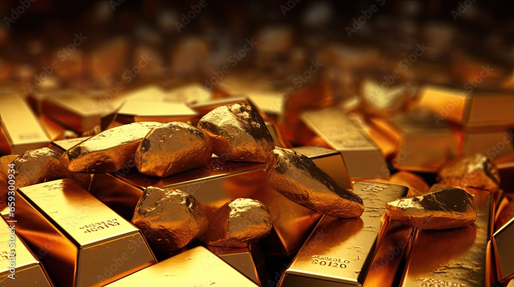 Close up of gold bars on a grainy nugget background Close up of gold bars on a grainy nugget background