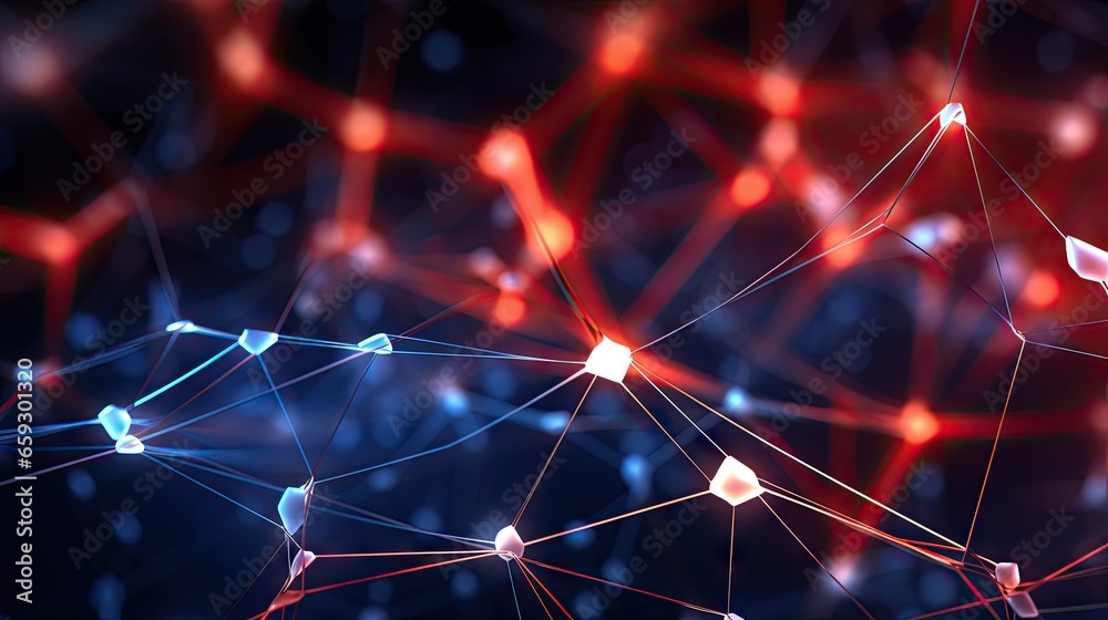Colorful abstract background with mesh elements illustrating neural connections in AI on a global 3D network