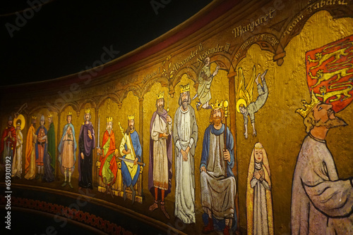 Interior European decoration and medieval design of 'St. Margaret's Chapel', An example of Romanesque architecture and the oldest surviving terrace building in Edinburgh castle, Scotland photo