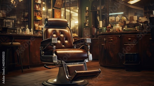 Barber shop with a leather chair in the background