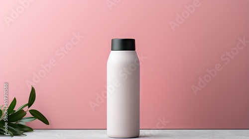 3D rendered illustration of a mockup template for branding cosmetics using a matte plastic bottle with a screw cap