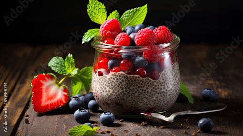 Chia pudding in glass jar o...