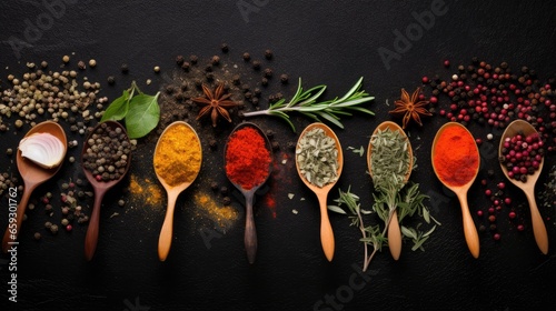 Assorted vibrant spices on ...