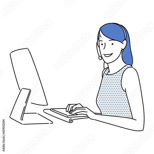 costumer service woman or female working on front computer vector illustration