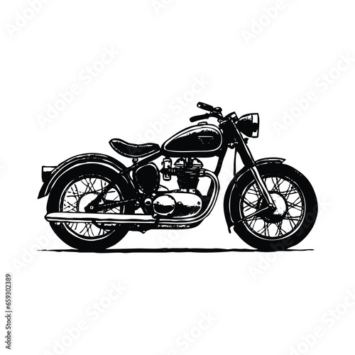 Retro motorcycle  black and white detailed vector illustration isolated without backdrop  chopper.  cafeIcon of a stylish vintage motorbike with details for decoration and design without a background 