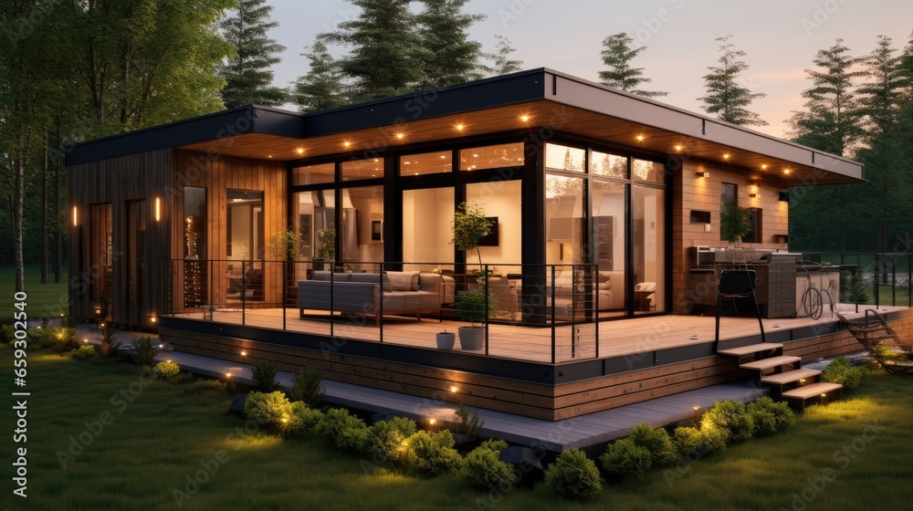 Fototapeta premium Modular wooden house. Modern and elegant style.