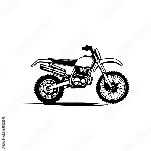 vintage scrambler motorcycle, vintage enduro, Retro motorcycle, black and white detailed vector illustration isolated without backdrop, chopper. Icon of a stylish vintage motorbike 