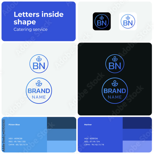 2D grocery store linear logo with brand name. Simple blue icon. Visual identity. Editable template with kanit font. Suitable for shopping, business, supermarket, grocery. photo