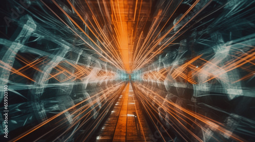 kaleidoscopic exposure of a train tunnel at night